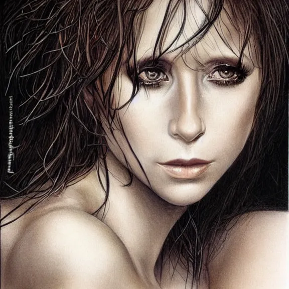 Prompt: a highly detailed portrait of jennifer love hewitt in the style of luis royo.