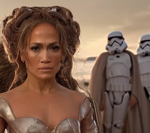 Image similar to a movie still of jennifer lopez as princess leigha in the movie star wars