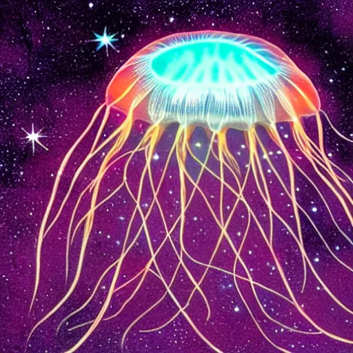 Prompt: Astral jellyfish floating through the universe