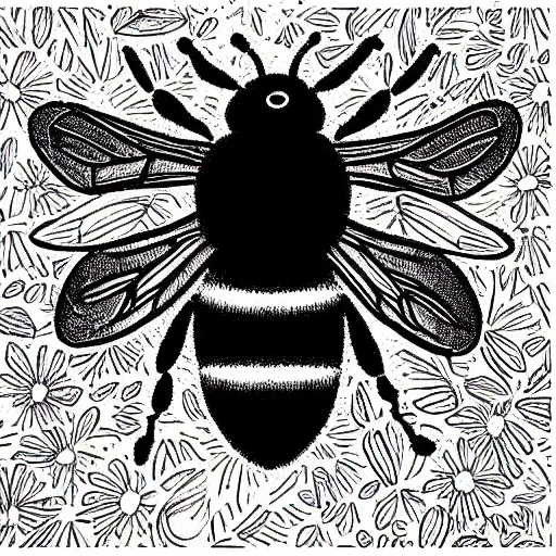 Prompt: black and white illustration, creative design, bee