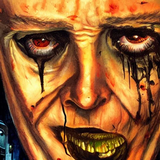 Prompt: detailed details photorealistic pictures of horror movie poster about mr trash man whose like woman and action approriated in the style of bob peak and alex ross, gouache and wash paints color, detailed facial body human environments background foreground proportionate, detailed 5 k details.