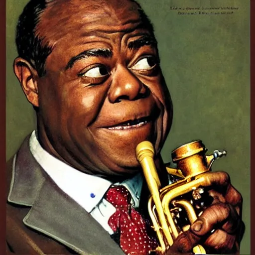 Image similar to portrait of louis armstrong, by norman rockwell