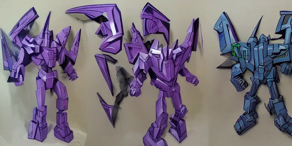 Image similar to decepticons transforming into 3 d! graffiti, arrows, paint drips, gradient shading, highly detailed, reflective