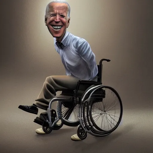Prompt: hyperrealistic mixed media image of joe biden in a wheelchair wearing a bicycle!! helmet!!, stunning 3 d render inspired art by istvan sandorfi and greg rutkowski, perfect facial symmetry, realistic, highly detailed attributes and atmosphere, dim volumetric cinematic lighting, 8 k octane extremely hyper - detailed render, post - processing, masterpiece,
