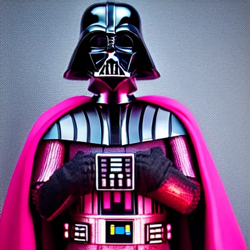 Image similar to a photo of darth vader in pink armor, ultra detailed, hyper realistic, studio lighting, 6 0 mm lens