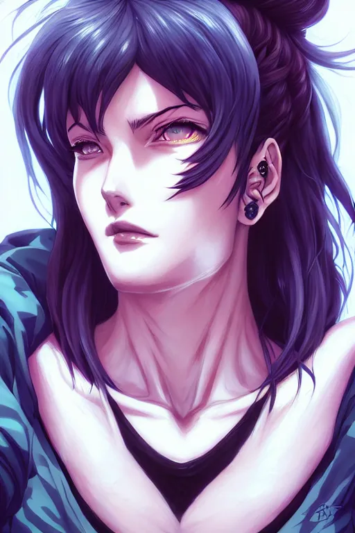 Image similar to a portrait of revy from black lagoon manga, symmetrical eyes, symmetrical face, art by lois van baarle and loish and ross tran and rossdraws and sam yang and samdoesarts and artgerm, digital art, highly detailed, intricate, sharp focus, trending on artstation hq, deviantart, unreal engine 5, 4 k uhd image