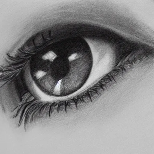 Prompt: a pencil drawing of an eye close up