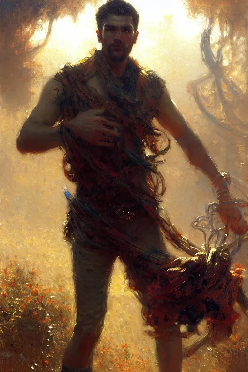 Prompt: attractive man, disco elysium, painting by gaston bussiere, craig mullins