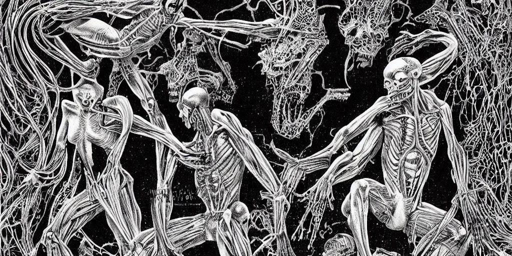 Prompt: detailed anatomy book about aliens, by joe penton, virgil finlay