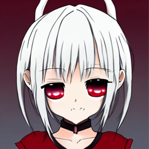 Image similar to whitehair red eyes two small horn on the head anime style anime girl