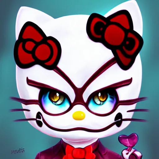 Image similar to Hello Kitty as a Joker, by Stanley Artgerm Lau, WLOP, Rossdraws, James Jean, Andrei Riabovitchev, Marc Simonetti, Yoshitaka Amano, ArtStation, CGSociety,