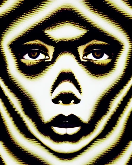 Image similar to a beautiful female face made of illusory motion dazzle camouflage perlin noise optical illusion