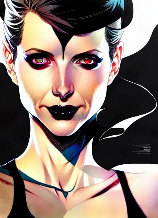 Image similar to artgerm, joshua middleton comic cover art, pretty sarah michelle gellar superhero, very pale white skin, asymmetrical black spot covering left eye only, no spot right eye white around right eye