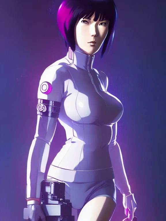 Image similar to a fullbody portrait of motoko kusanagi ghost in the shell, finely detailed features : : gits sac twenty forty five netflix : : by ilya kuvshinov, rossdraws, artgerm, sola digital arts, production ig, anti aliasing, raytracing : :