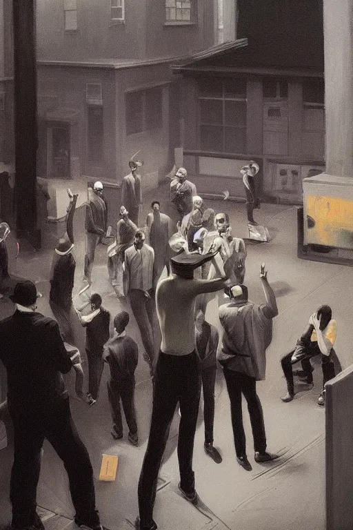 Image similar to a rap concert, a set of dj hiphop style on harlem street, Edward Hopper and James Gilleard, Zdzislaw Beksisnski, highly detailed