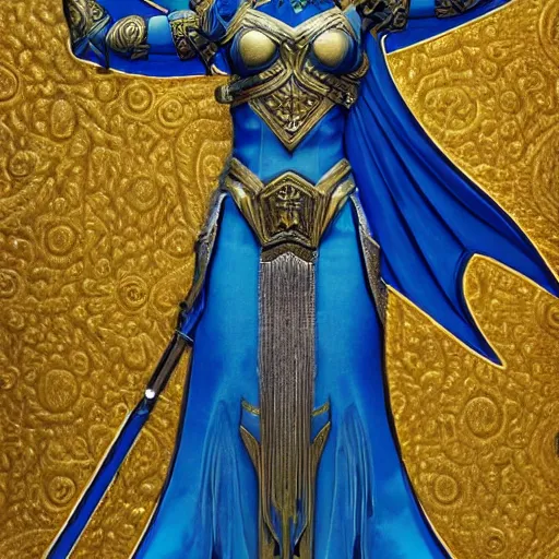 Image similar to art deco portrait valkyrie, blue and gold ornate armor, highly detailed, intricate detail, art station,