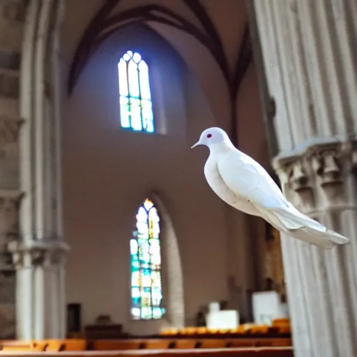 Image similar to a godlike dove in a church