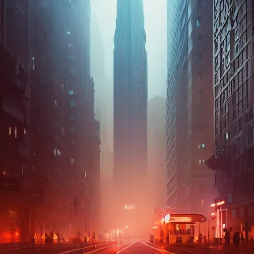 Image similar to in a city with a rich history, the huge building stands in the middle, a man dead on the road, blade runner 2 0 4 9, highly detailed, cinematic landscape ， foggy ， octane render ， trending on artstation,