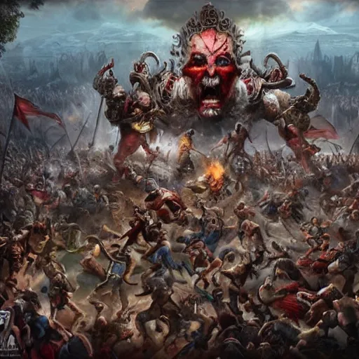 Image similar to a horde of gods are fighting against people from office, realistic photo, nowadays