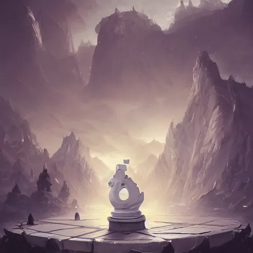 Image similar to a giant white chess bishop statue, battlefield background, bright art masterpiece artstation. 8 k, sharp high quality artwork in style of jose daniel cabrera pena and greg rutkowski, concept art by tooth wu, hearthstone card game artwork, chess piece