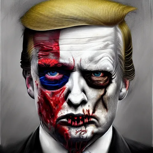 Image similar to portrait of donald trump as a zombie, 7 days to die zombie, fine art, award winning, intricate, elegant, sharp focus, cinematic lighting, digital painting, 8 k concept art, art by michael hussar, art by brom, art by z. w. gu, 8 k