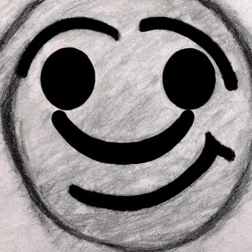 Image similar to primitive drawing of red eyed smiling emoji smiling thumb up