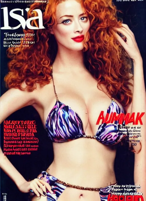 Image similar to christina hendricks and amber heard hybrid on the cover of swimsuit illustrated 1 9 9 0,