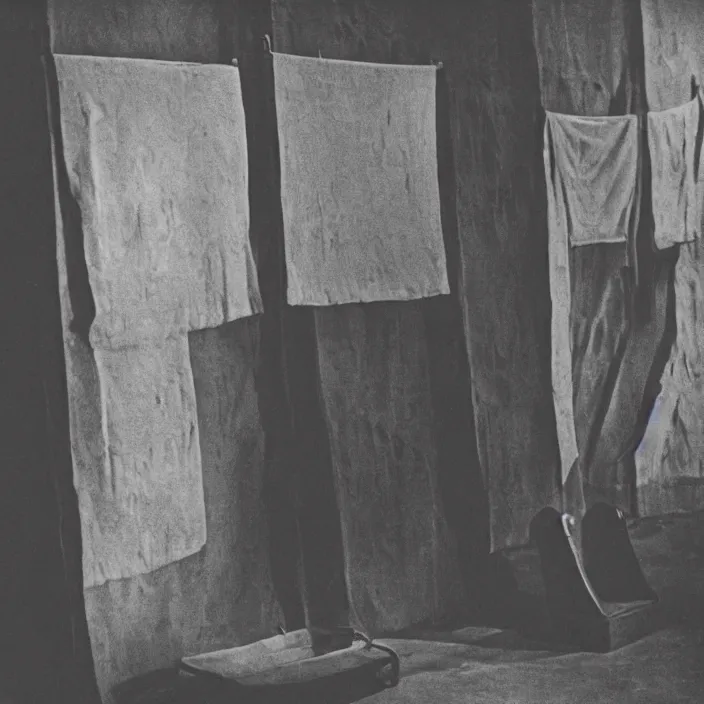 Image similar to an object on display in an ethnographic museum, film still, cinematic, enhanced, 1 9 2 0 s, black and white, grain