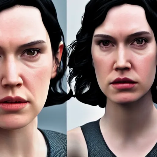 Prompt: daisy ridley and adam driver combined into one person, accurate, realistic, 4 k, raytracing, detailed