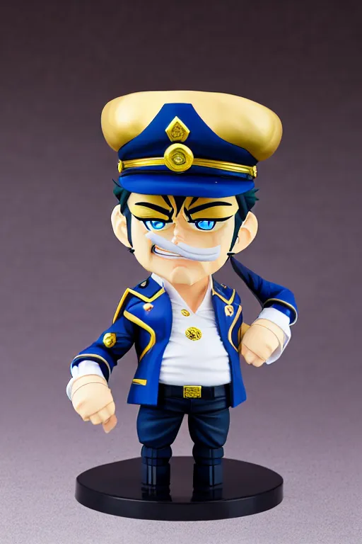 Image similar to still high quality figurine of president lula dressed as jotaro, tsurime eyes, tareme eyes, personification, dynamic pose, detailed product photo, featured on amiami, tone mapped, beautiful composition, 8 5 mm, f. 1 4