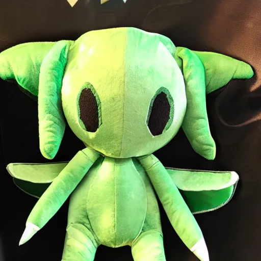 Prompt: i won this scyther plushie from the claw machine