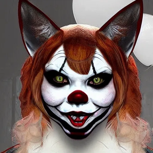 Prompt: a feline Pennywise, creepy, realistic