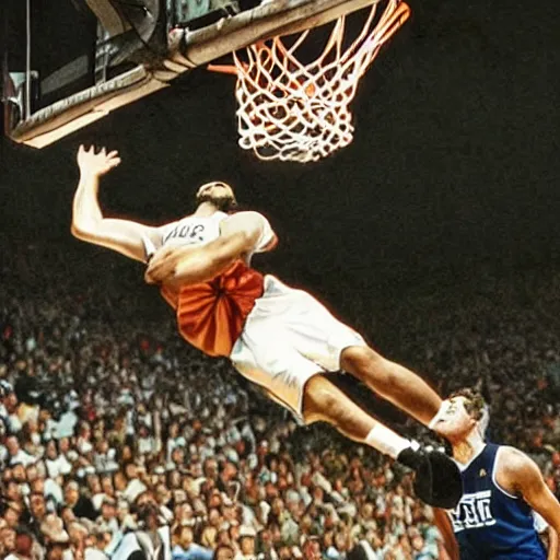 Image similar to Jesus dunking a basketball, hd