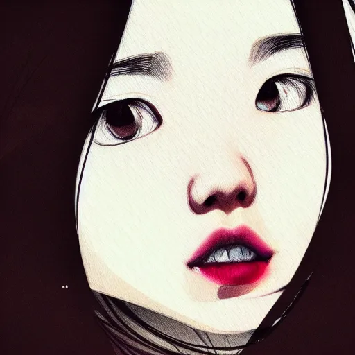 Prompt: daydreaming Nanase Nishino close-up portrait looking straight on, complex artistic color ink pen sketch illustration, full detail, gentle shadowing, fully immersive reflections and particle effects, chromatic aberration.