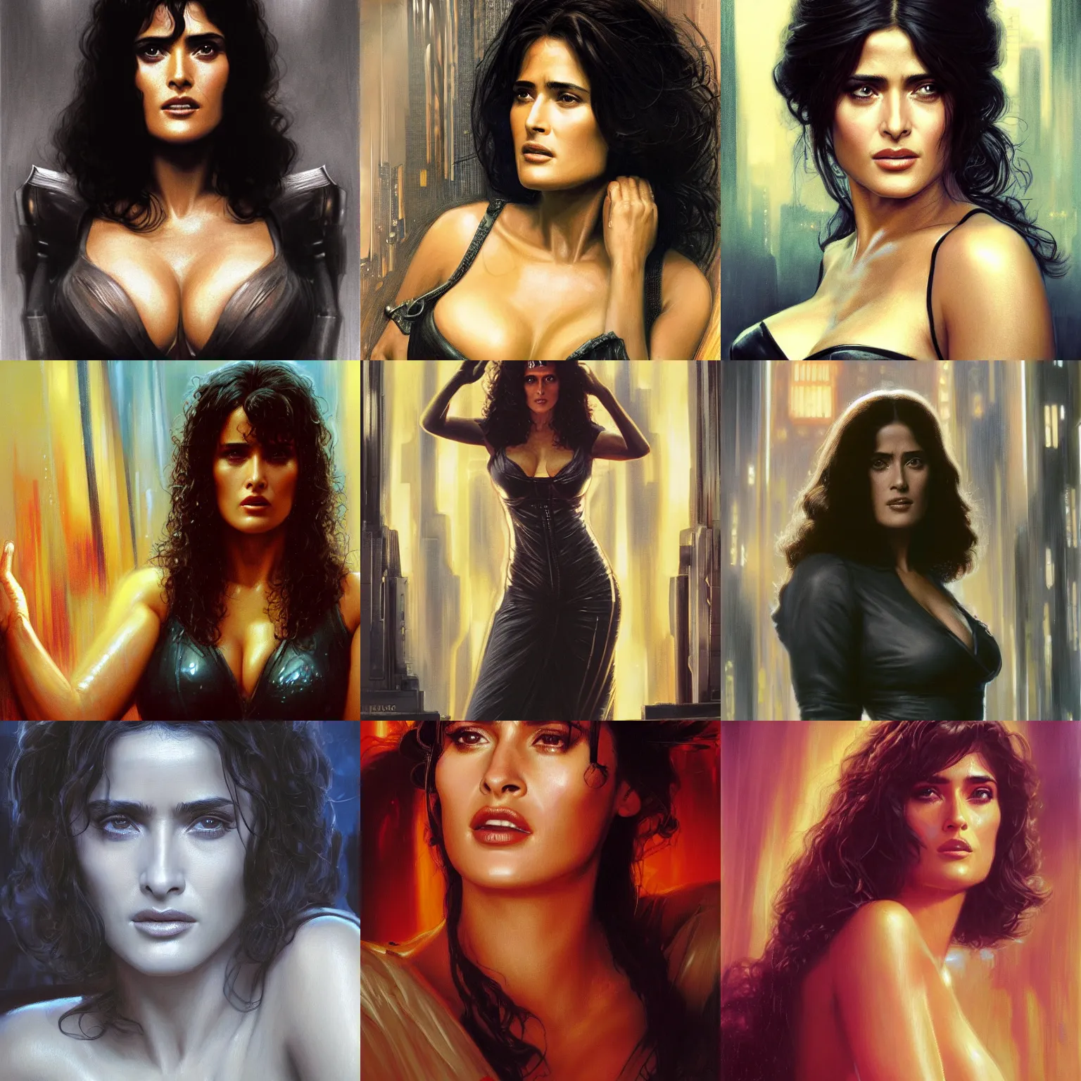 Prompt: young Salma Hayek as a replicant from blade runner , detailed, centered, digital painting, artstation, concept art, donato giancola, Joseph Christian Leyendecker, WLOP, Boris Vallejo, Breathtaking, 8k resolution, extremely detailed, beautiful, establishing shot, artistic, hyperrealistic, beautiful face, octane render