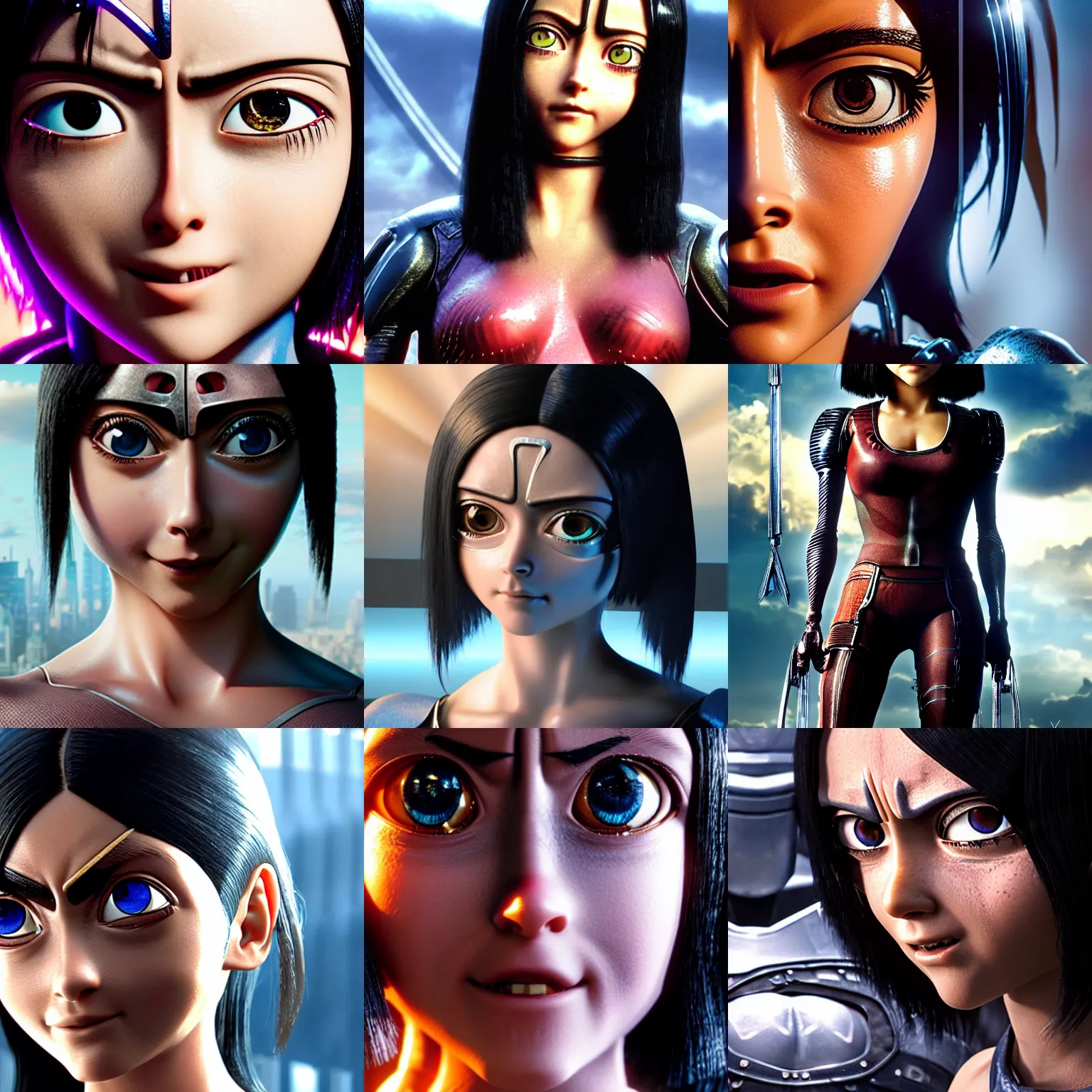 Prompt: alita from movie alita battle angel. close up.