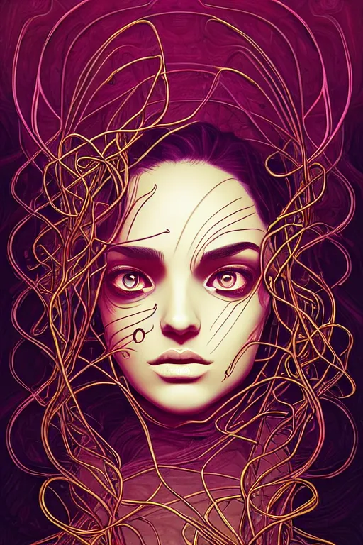 Image similar to 👁👩🏽🌹👾, phantom, dreary, dramatic, fluid, golden ratio, artstation, moebius + loish, hd, overgrown vines