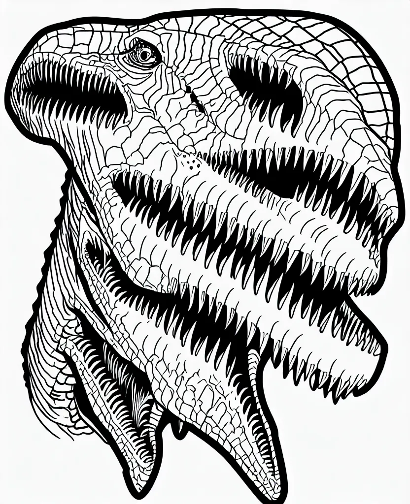 Image similar to tyrannosaurus rex walking around, symmetrical, accurate, simple clean black lines, black and white, white background and fill, coloring book, comic book, graphic art, line art, vector art, artstation