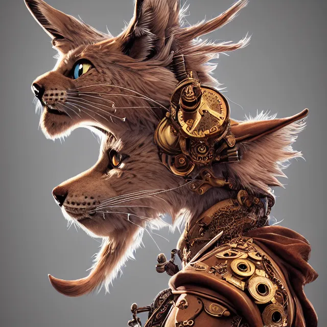 Prompt: the portrait of anthropomorphic lynx fursona wearing a steampunk dress as unimaginably beautiful, gorgeous, elegant, young lynx, an ultrafine hyperdetailed illustration by kim jung gi, irakli nadar, intricate linework, bright colors, octopath traveler, final fantasy, unreal engine 5 highly rendered, global illumination, radiant light, detailed and intricate environment