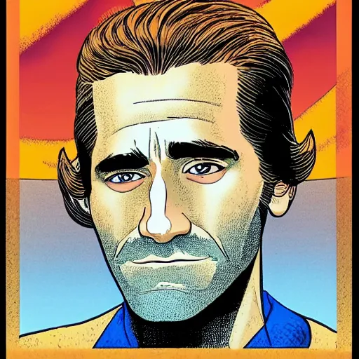 Image similar to jake gyllenhaal retro minimalist portrait by jean giraud, moebius starwatcher comic, 8 k