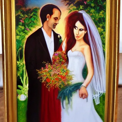 Prompt: baphomet's wedding oil painting