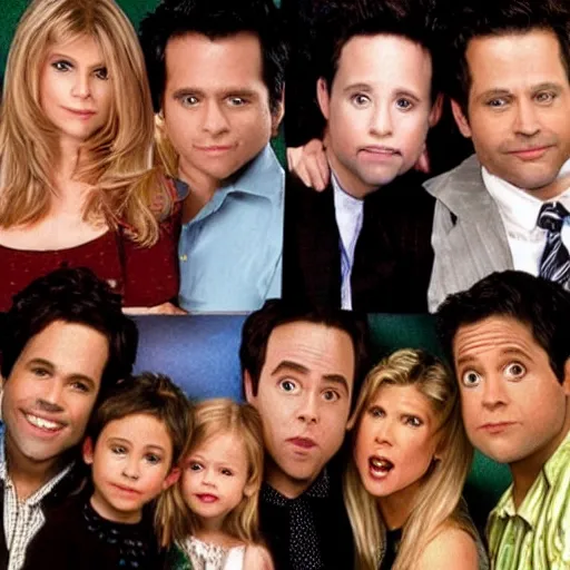 Image similar to the cast of its always sunny in philadelphia, in a scene of full house, photo realism, perfect face, realistic