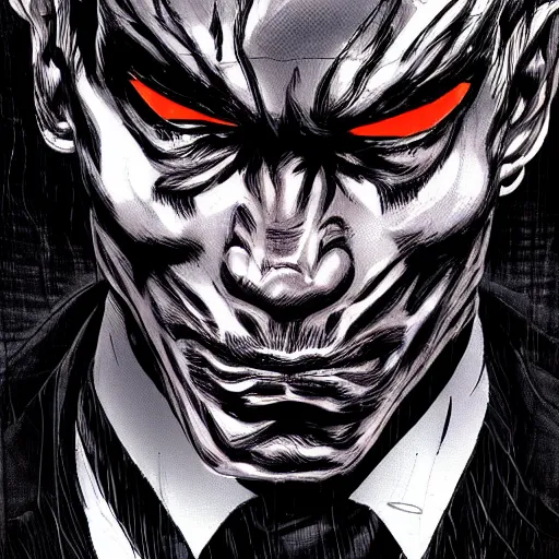 Image similar to Jerome Powell looking sinister, by Tsutomu Nihei, highly detailed