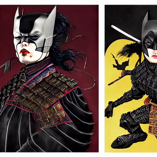 Image similar to samurai batman batman batman, ((dark fantasy)) :: by Martine Johanna and and ((Chie Yoshii)) and Casey Weldon and Guillermo del toro :: ornate, dynamic, particulate, rich colors, intricate, elegant, highly detailed, centered, artstation, smooth, sharp focus, octane render, 3d