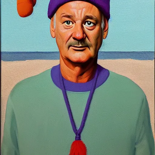 Image similar to bill murray as steve zissou, wes anderson, oil painting