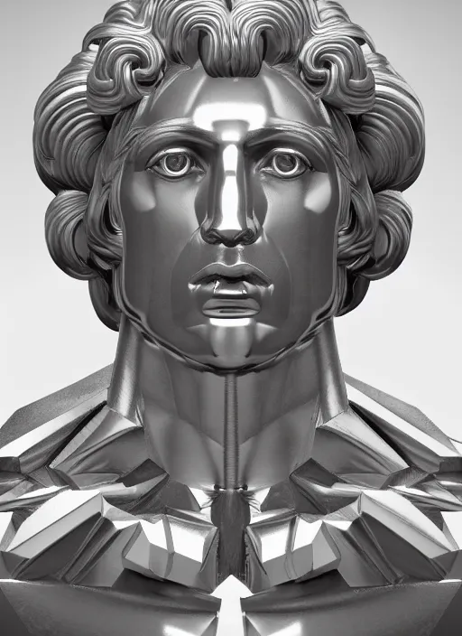 Prompt: stylized rainbow bismuth ornate statue full body made of marble of fabio, perfect symmetrical body, perfect symmetrical face, hyper realistic, hyper detailed, by johannen voss, by michelangelo, octane render, blender, 8 k, displayed in pure white studio room