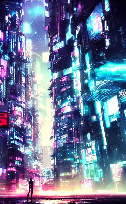 anime, cyberpunk, wallpaper, futuristic city, rain, Stable Diffusion