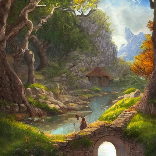 Image similar to idyllic medieval fantasy artwork, trending on artstation, very beautiful scenery award-winning art