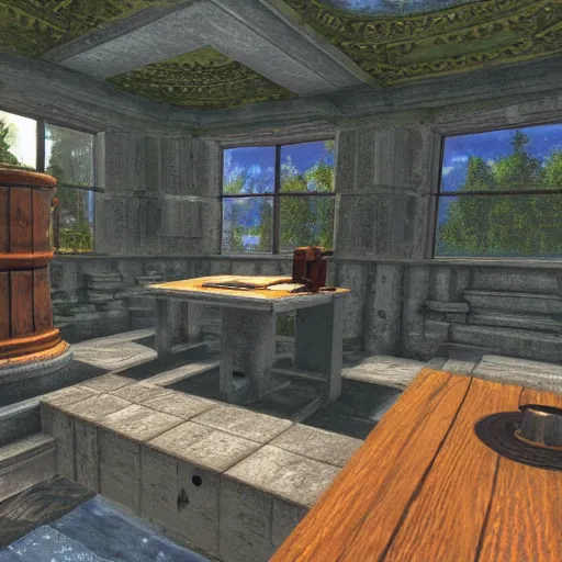 Prompt: screenshot of a pre - rendered 3 d 1 9 9 0 s point - and - click game, myst - like