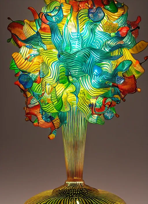 Image similar to a vintage banker lamp designed by dale chihuly